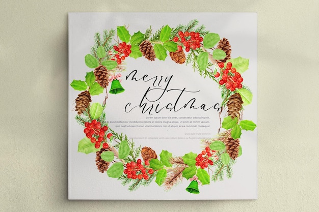 Free PSD beautiful christmas floral wreath and frame design