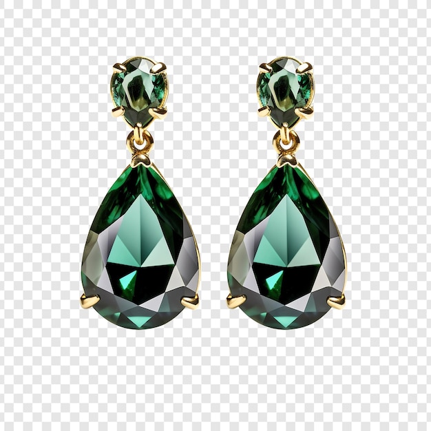 無料PSD 透明な背景に隔離された緑色の宝石の美しいイヤリング