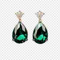 Free PSD beautiful earring with green gem stone isolated on transparent background