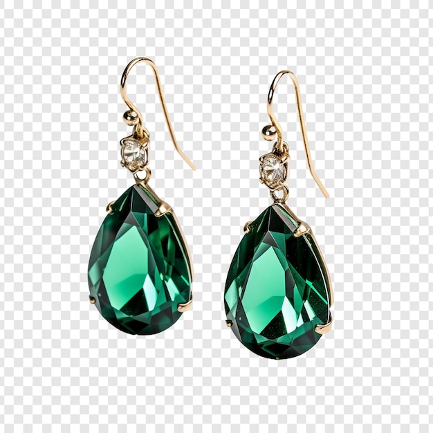 Free PSD beautiful earring with green gem stone isolated on transparent background