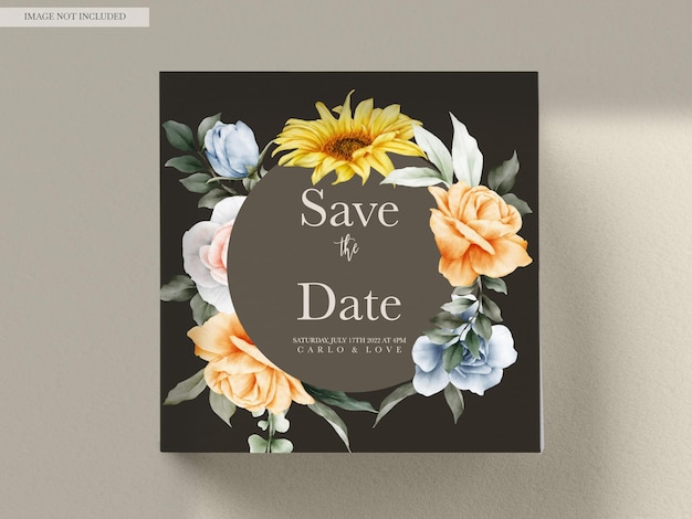 Free PSD beautiful floral wedding invitation card set