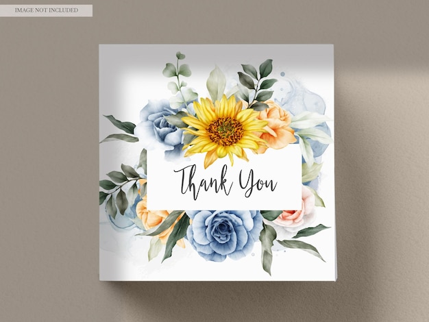 Free PSD beautiful floral wedding invitation card set