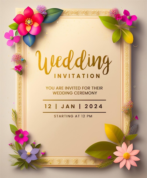 美しい花の結婚式の招待状カード多目的 psd