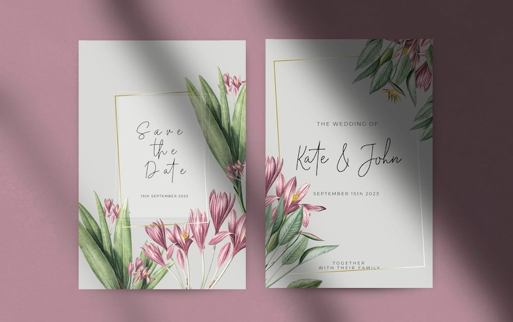 Free PSD beautiful floral wedding invitation template