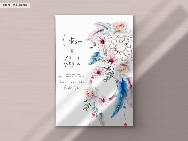 Free PSD beautiful flower and dreamcatcher invitation card template