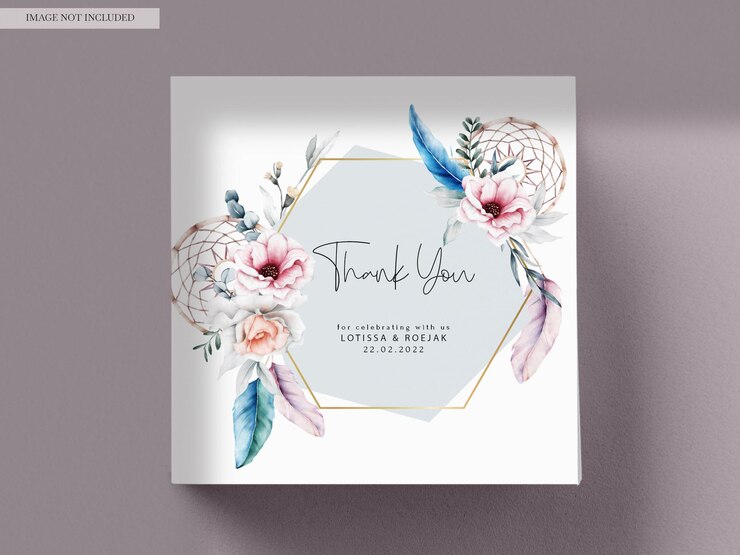 Free PSD beautiful flower and dreamcatcher invitation card template