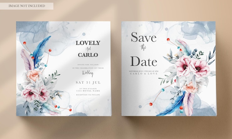 Free PSD beautiful flower and dreamcatcher invitation card template