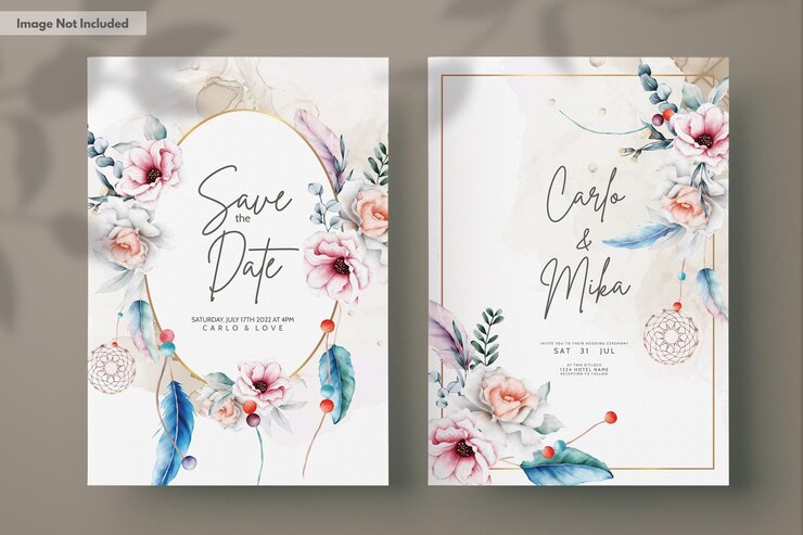 Free PSD beautiful flower and dreamcatcher invitation card template