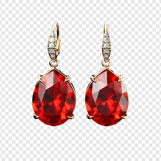 Beautiful golden and red earrings isolated on transparent background