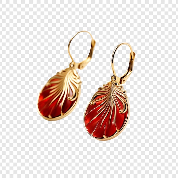 Free PSD beautiful golden and red earrings isolated on transparent background