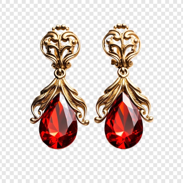 Free PSD beautiful golden and red earrings isolated on transparent background