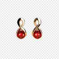 Free PSD beautiful golden and red earrings isolated on transparent background