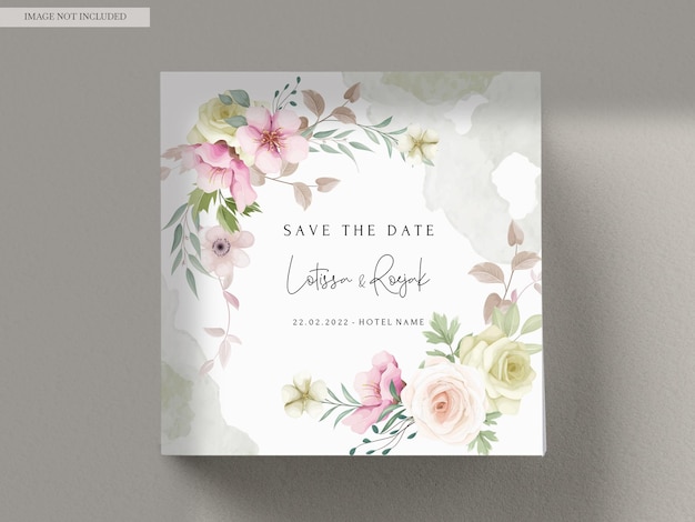 Free PSD beautiful hand drawn flower and leaves wedding invitation