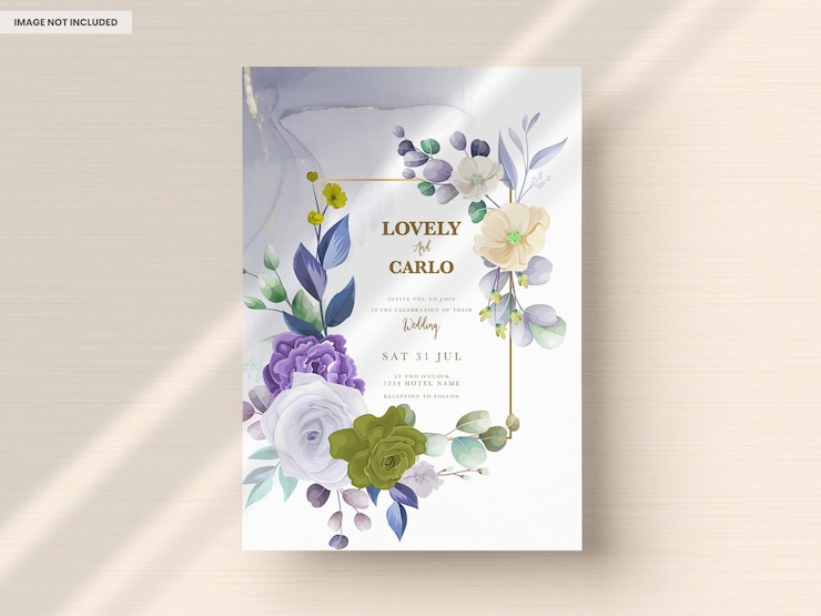 Free PSD beautiful hand drawn roses floral wedding invitation card set