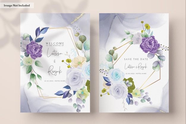 Free PSD beautiful hand drawn roses floral wedding invitation card set