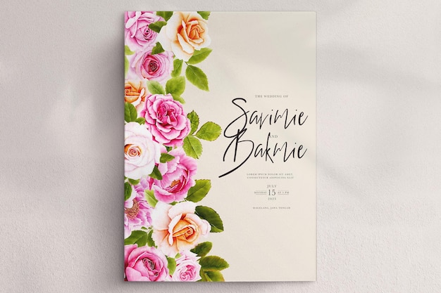 beautiful hand watercolor roses card design