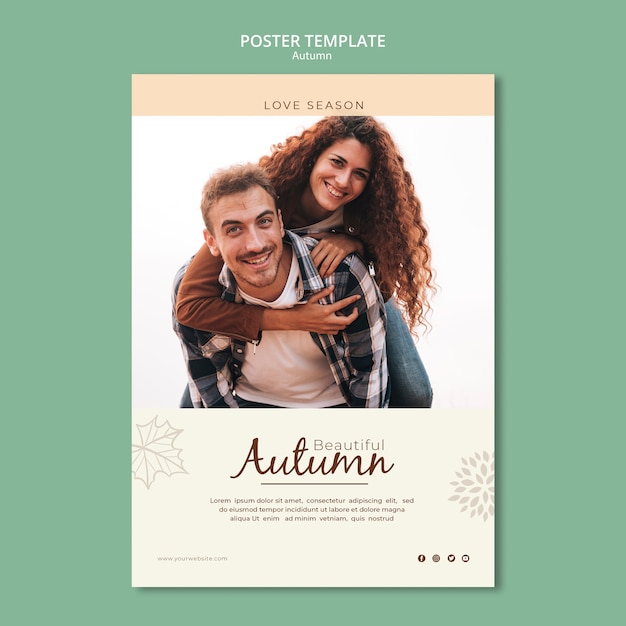 Free PSD beautiful love couple in autumn poster template