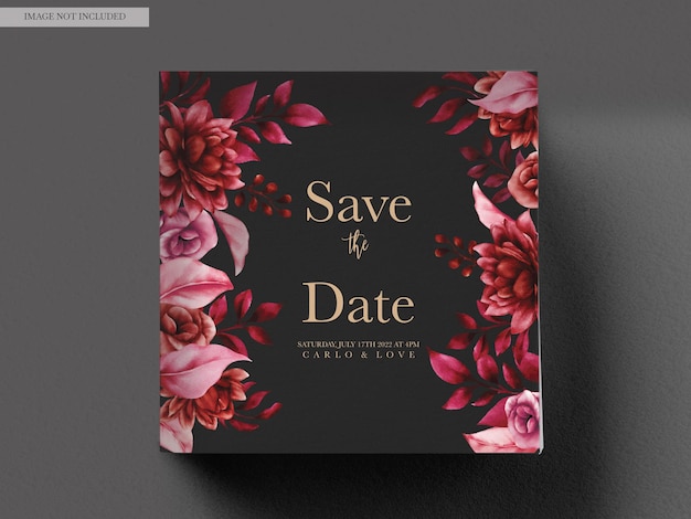 Free PSD beautiful maroon flower and leaves wedding invitation template