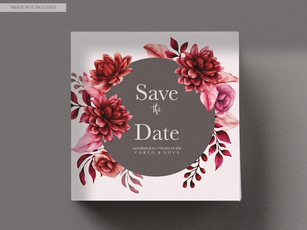 Free PSD beautiful maroon flower and leaves wedding invitation template