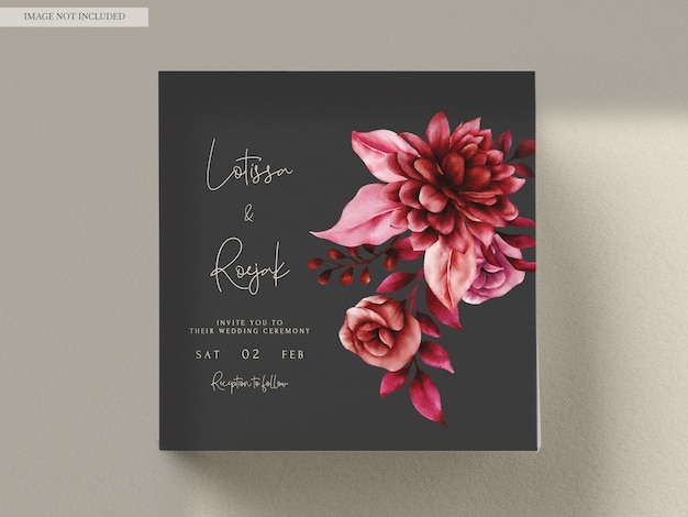 Free PSD beautiful maroon flower and leaves wedding invitation template