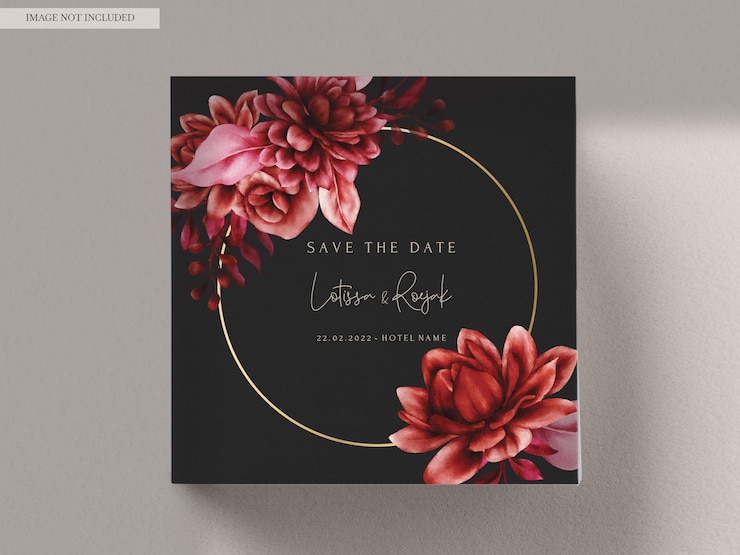 Free PSD beautiful maroon flower and leaves wedding invitation template