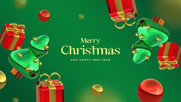 Beautiful merry christmas banner template with 3d realistic elements