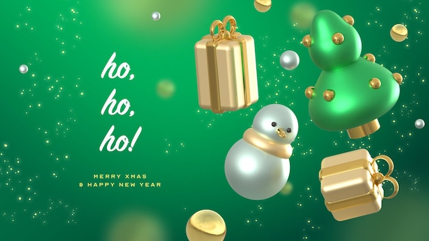 Красивый шаблон Merry Christmas Banner с 3D реалистичными элементами