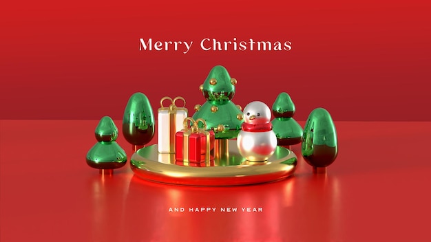 Beautiful merry christmas banner template with 3d realistic podium