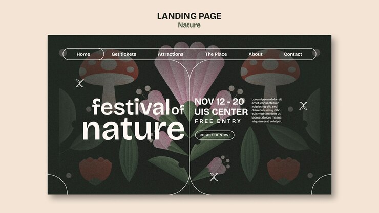 Free PSD beautiful nature landing page template