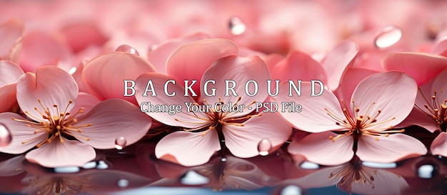 Free PSD beautiful pink sakura flowers on water surface closeup view