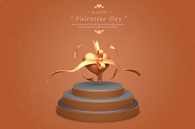 Beautiful podium and love ornament valentine with orange color
