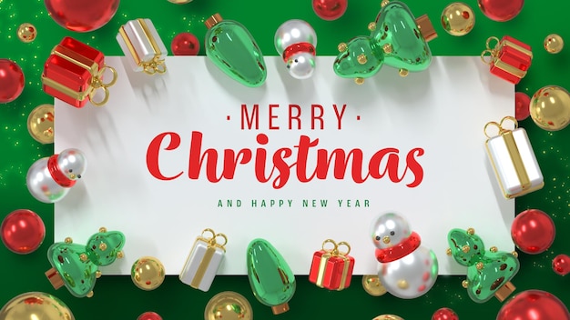 Free PSD beautiful and realistic christmas banner template with 3d elements and copy space