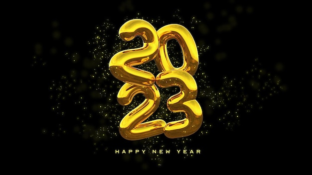 Beautiful and realistic happy new year 2023 banner template with golden 3d elements