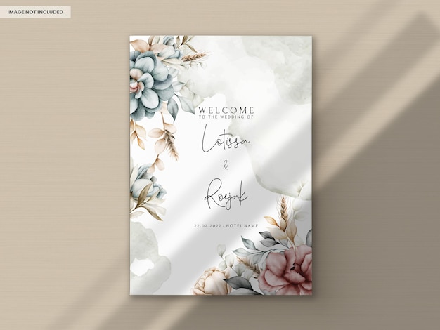 Beautiful vintage watercolor floral wedding invitation card