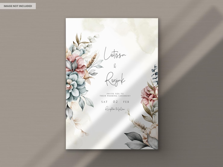 Free PSD beautiful vintage wedding invitation with watercolor floral wreath