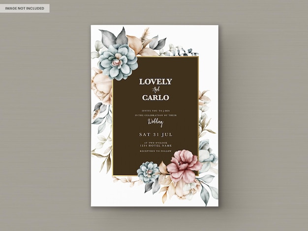 Beautiful vintage wedding invitation with watercolor floral wreath – Free PSD download