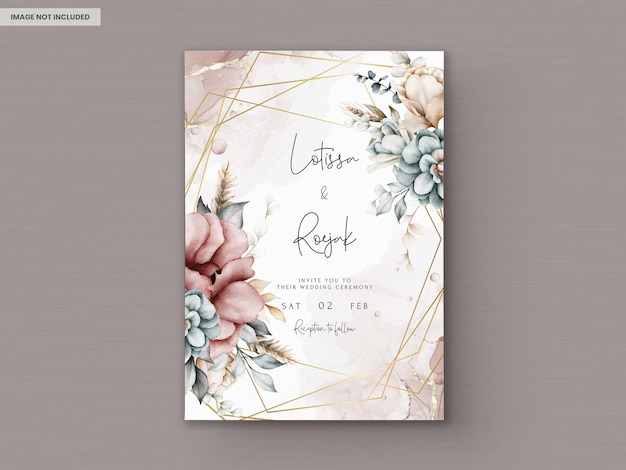 Beautiful vintage wedding invitation with watercolor floral wreath free PSD download