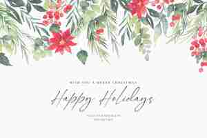 Free PSD beautiful watercolor christmas background with leaves and flowers