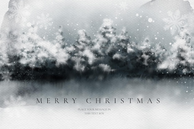免费PSD美丽的水彩画圣诞景观背景