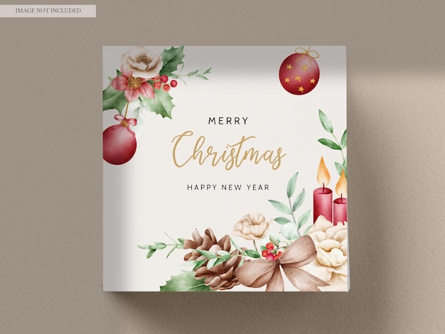 Free PSD beautiful watercolor floral christmas card template