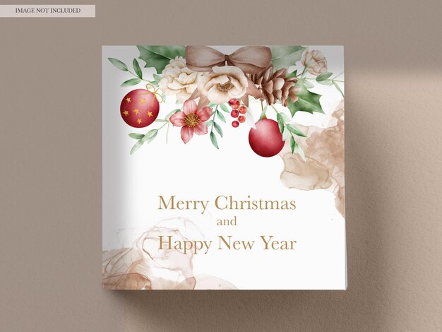 Beautiful watercolor floral christmas card template