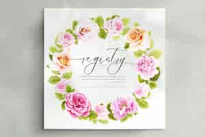 Free PSD beautiful watercolor floral wreath design card