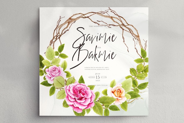 無料PSD 美しい水彩画のバラの花輪の背景デザイン
