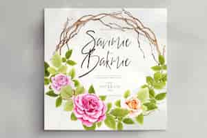 Free PSD beautiful watercolor roses wreath background design