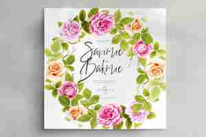 Free PSD beautiful watercolor roses wreath background design