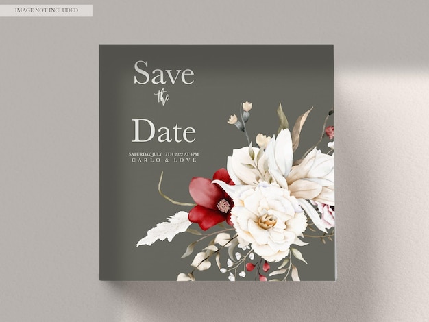 Watercolor wedding invitation card with elegant bohemian flower and foliage