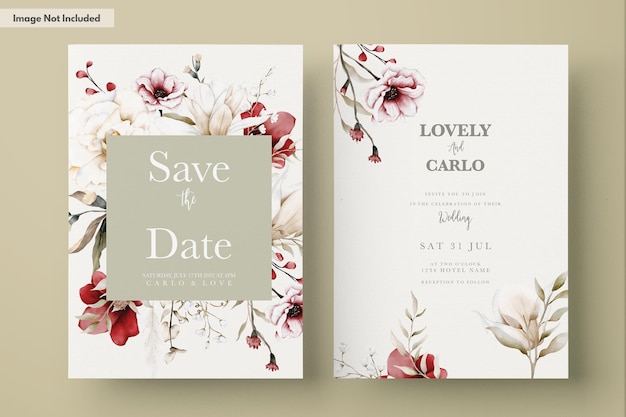 красивая акварельная свадебная пригласительная открытка с элегантным богемным цветком и листвой