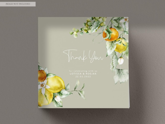 Beautiful wedding invitation card set with botanical fruit watercolor and flower