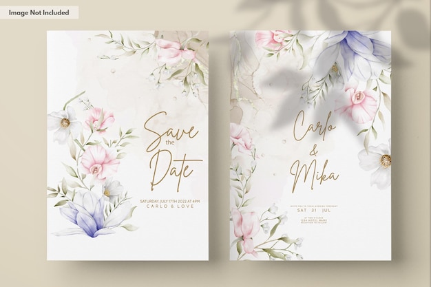 Free PSD beautiful wedding invitation card with elegant vintage floral