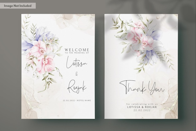 Free PSD beautiful wedding invitation card with elegant vintage floral